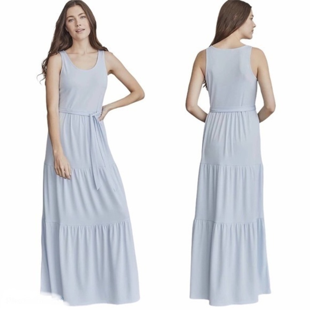 Elizabeth and James blue tiered belted maxi dress D24